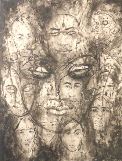 Faces of India pen and ink